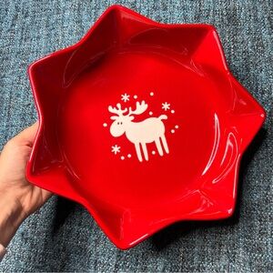 Waechtersbach Germany Emma 10" Star Shaped Serving Dish Christmas Deer Red Glaze